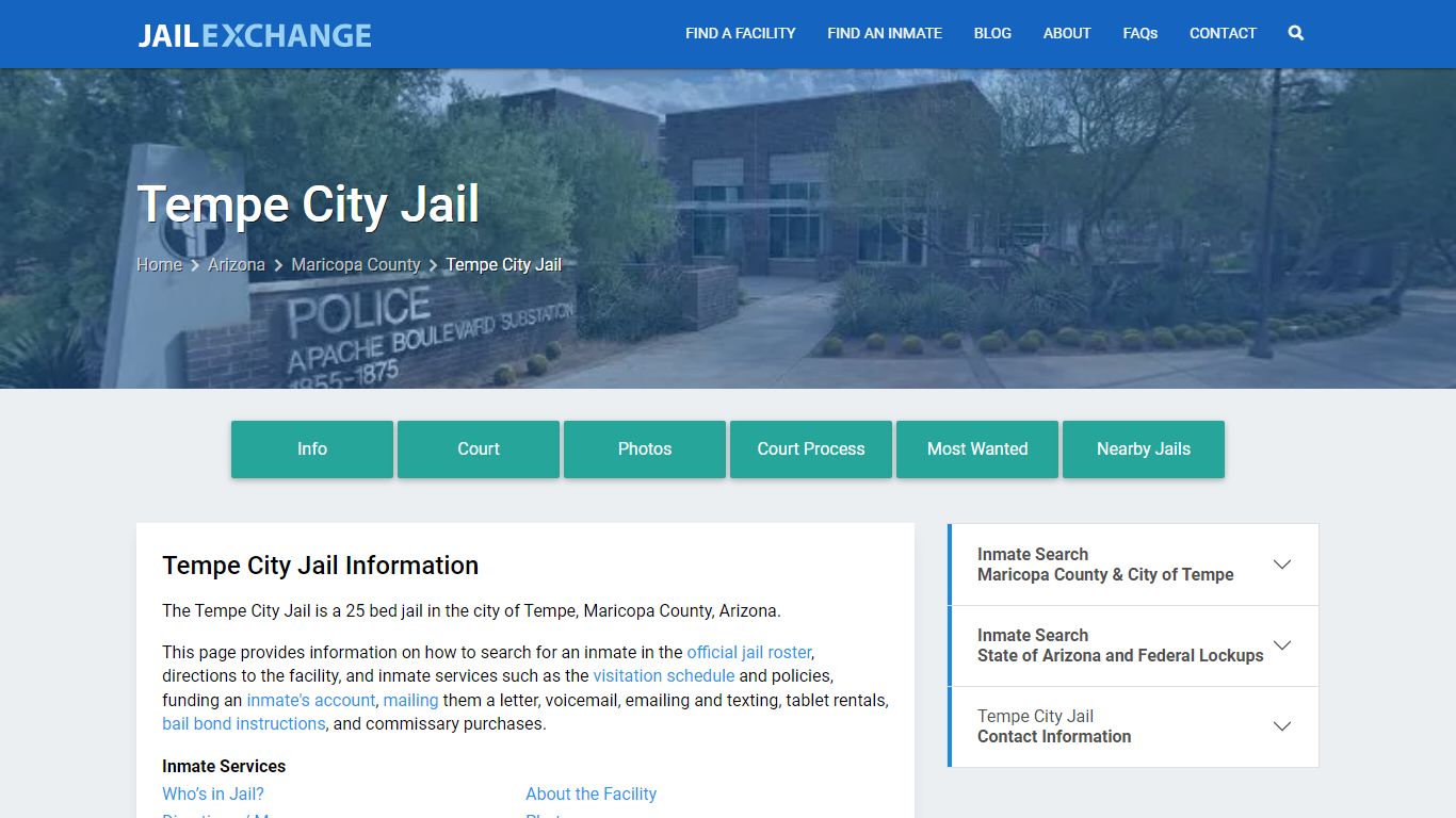 Tempe City Jail, AZ Inmate Search, Information - Jail Exchange